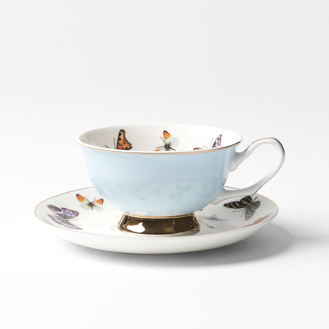 Miss Butterflies Teacup And Saucer - Blue