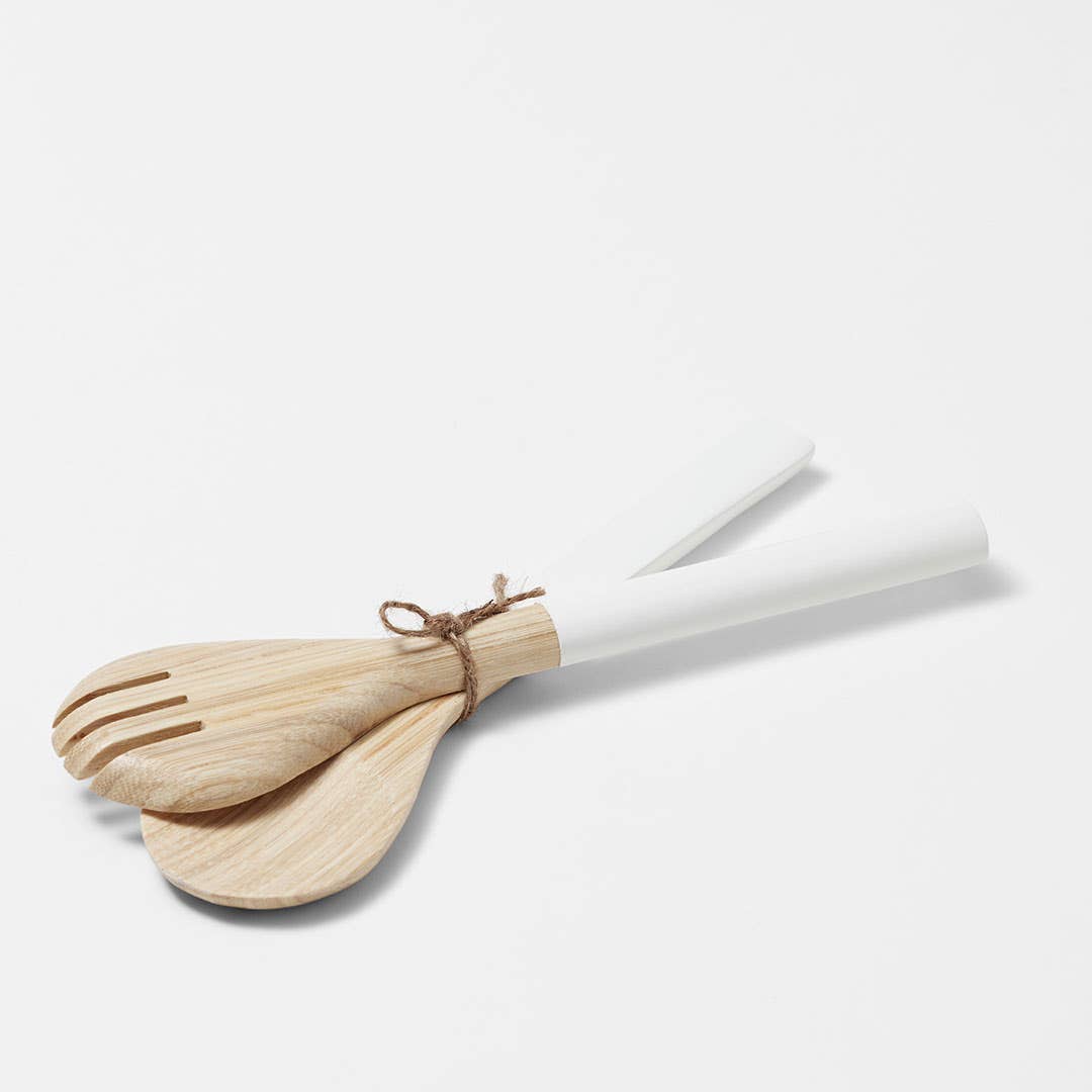 Bamboo Salad Servers - White