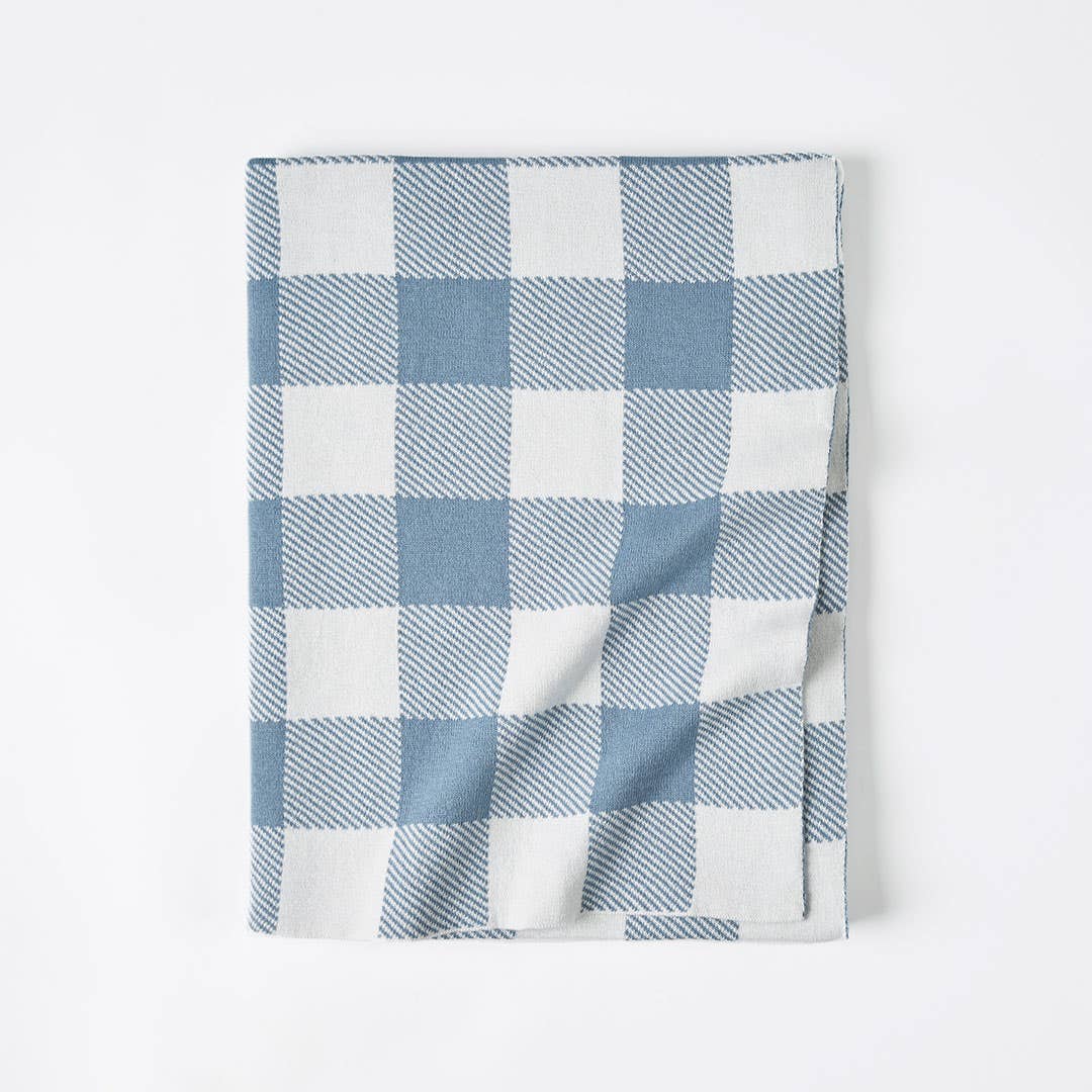 Gingham Kids Throw - Smoke Blue/Ivory