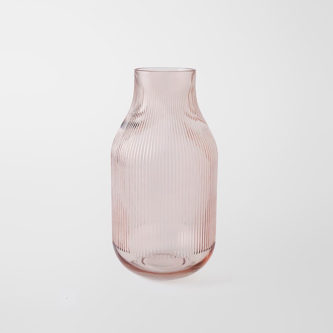 Bennett Ribbed Glass Vase Large - Pink