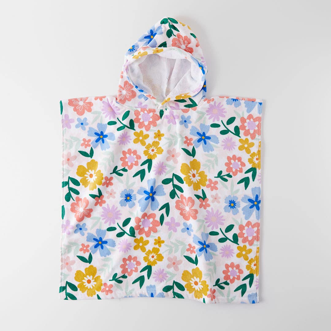 Flower Garden Hooded Kids Poncho - Light Pink